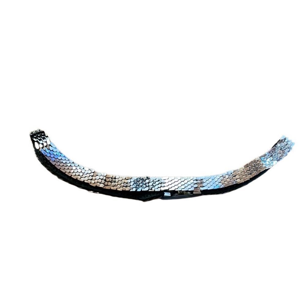 70s Vintage Stretch metal Scale Snake Flexible Belt Silver Floral 26” To 32"